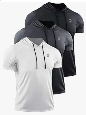 Set of 3 Dry Fit Workout Athletic Muscle Running Shirts with Hoods XXL
